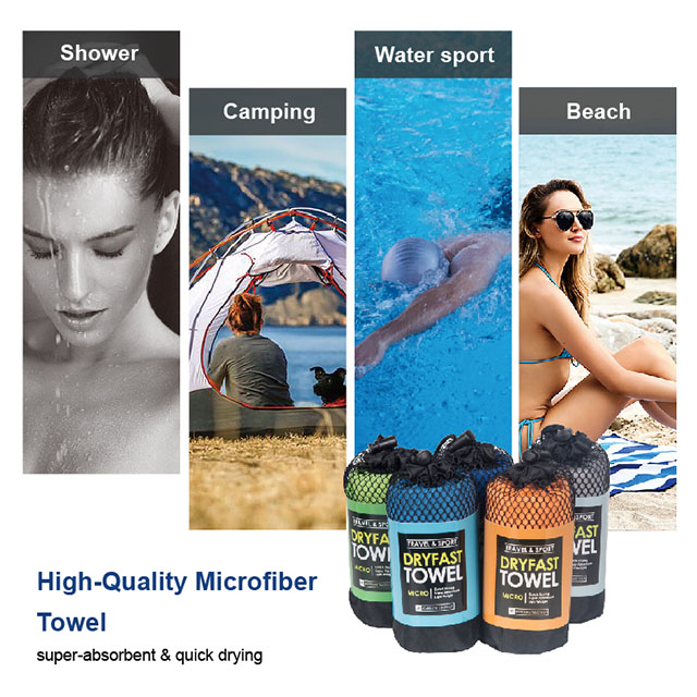 Stock Microfiber Sports Towel with Mesh Bag