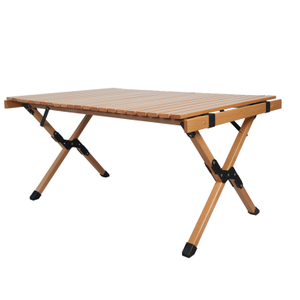 Outdoor Foldable Portable Beech Wood Egg Roll Table Camping Picnic Folding Table