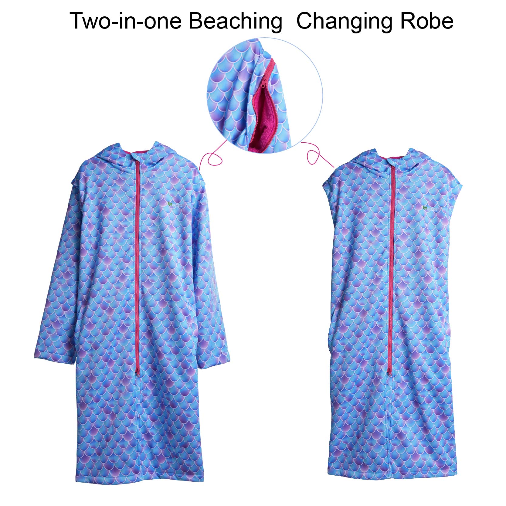 Custom Printed Zipped up Hooded Swimming Beach Changing Robe for Kids Adult