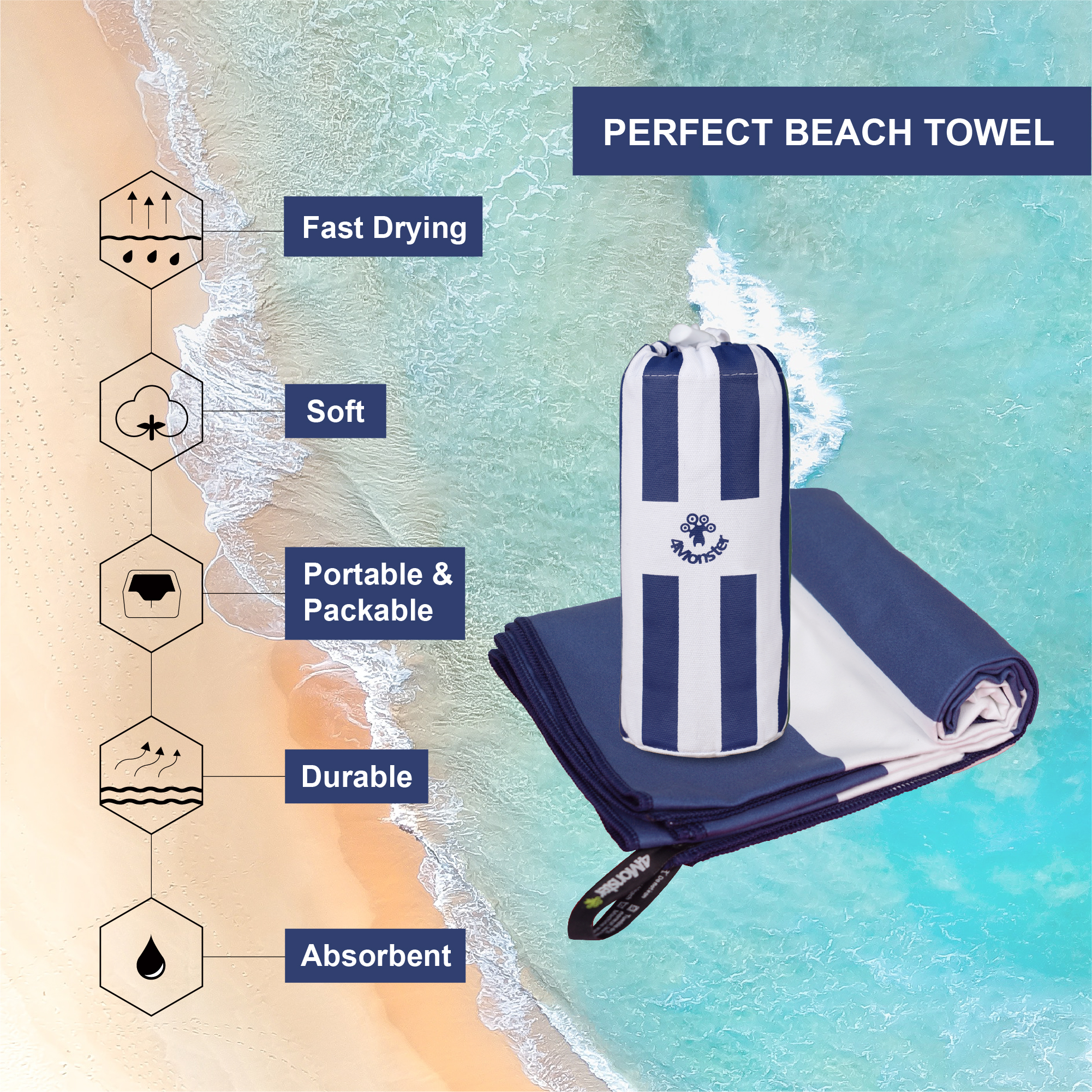 Factory Custom Microfiber Printed Beach Towel Quick Dry Travel Sports Towel