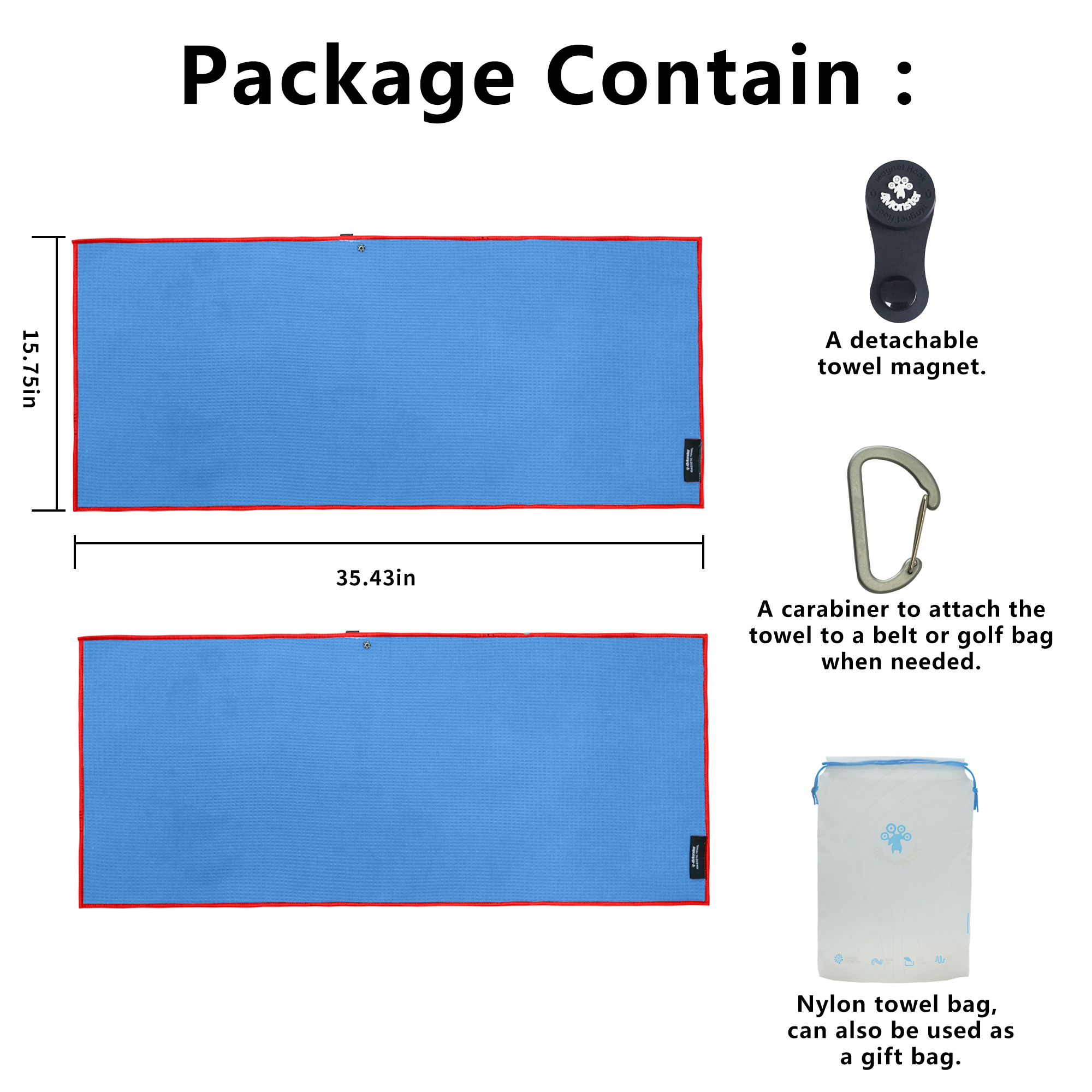 Custom Portable Magnetic Black Microfiber Golf Towel With Clip for Golf Carts and Bag