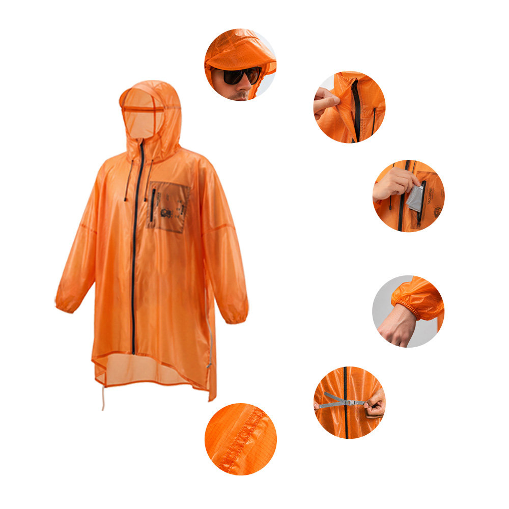 Custom Zip Front Outdoor Rain Poncho Waterproof Camping Raincoat